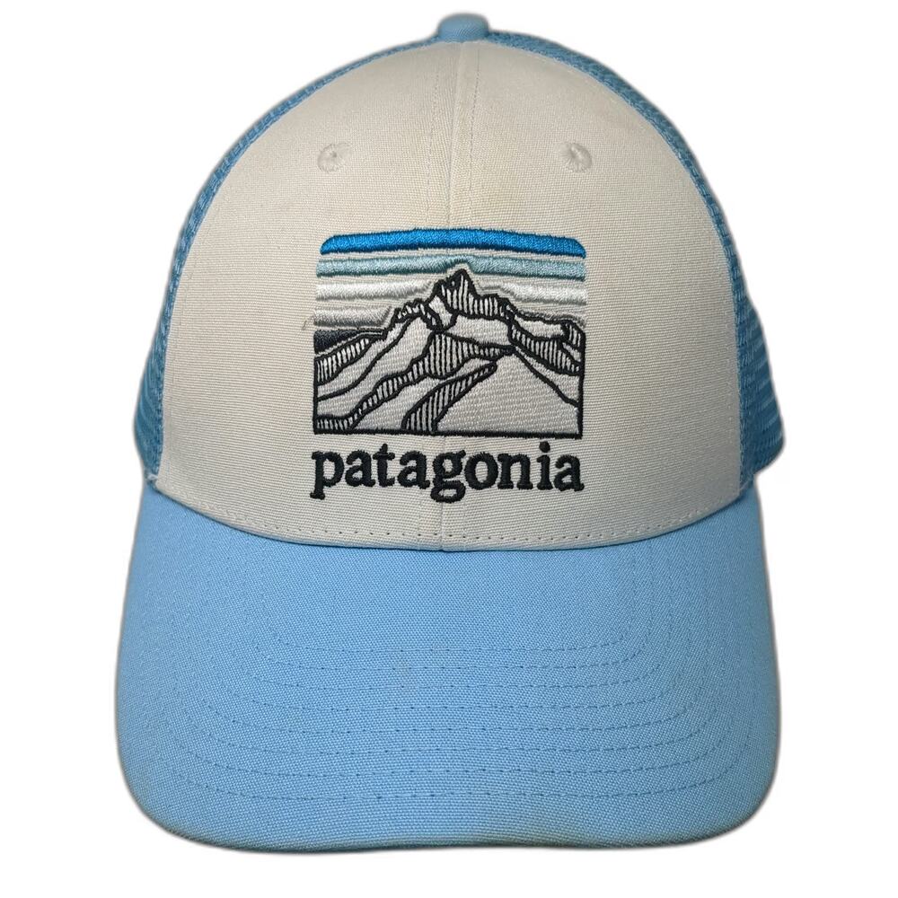 Patagonia Trucker Hat Blue One Size Snapback Mesh Mountain Logo Outdoor Hiking